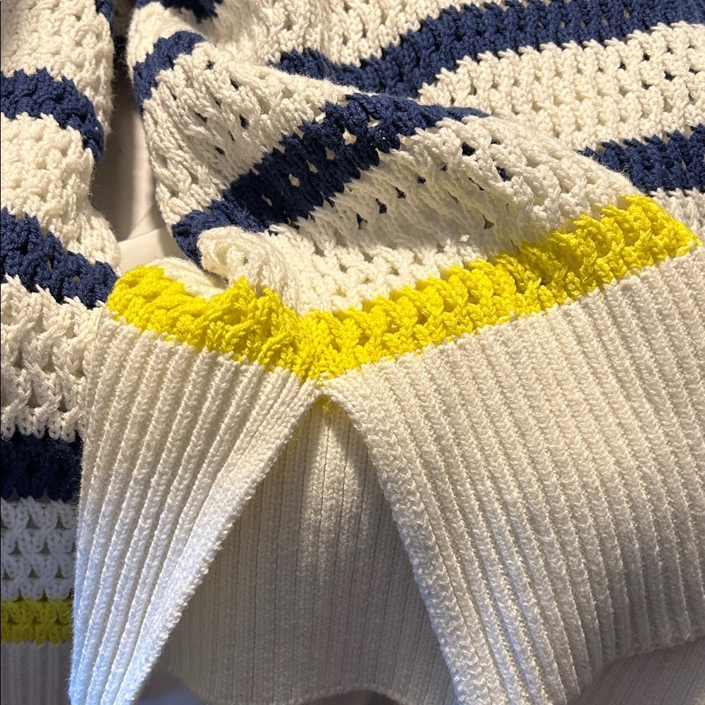 Kerri Rosenthal - Striped Navy and Yellow Sweater with Smiley Patch - Picture 5 of 5